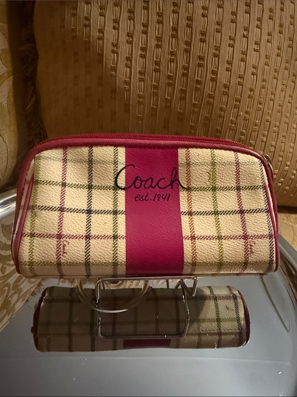 Coach Peyton Tattersall Small Plaid Cosmetic Bag EUC